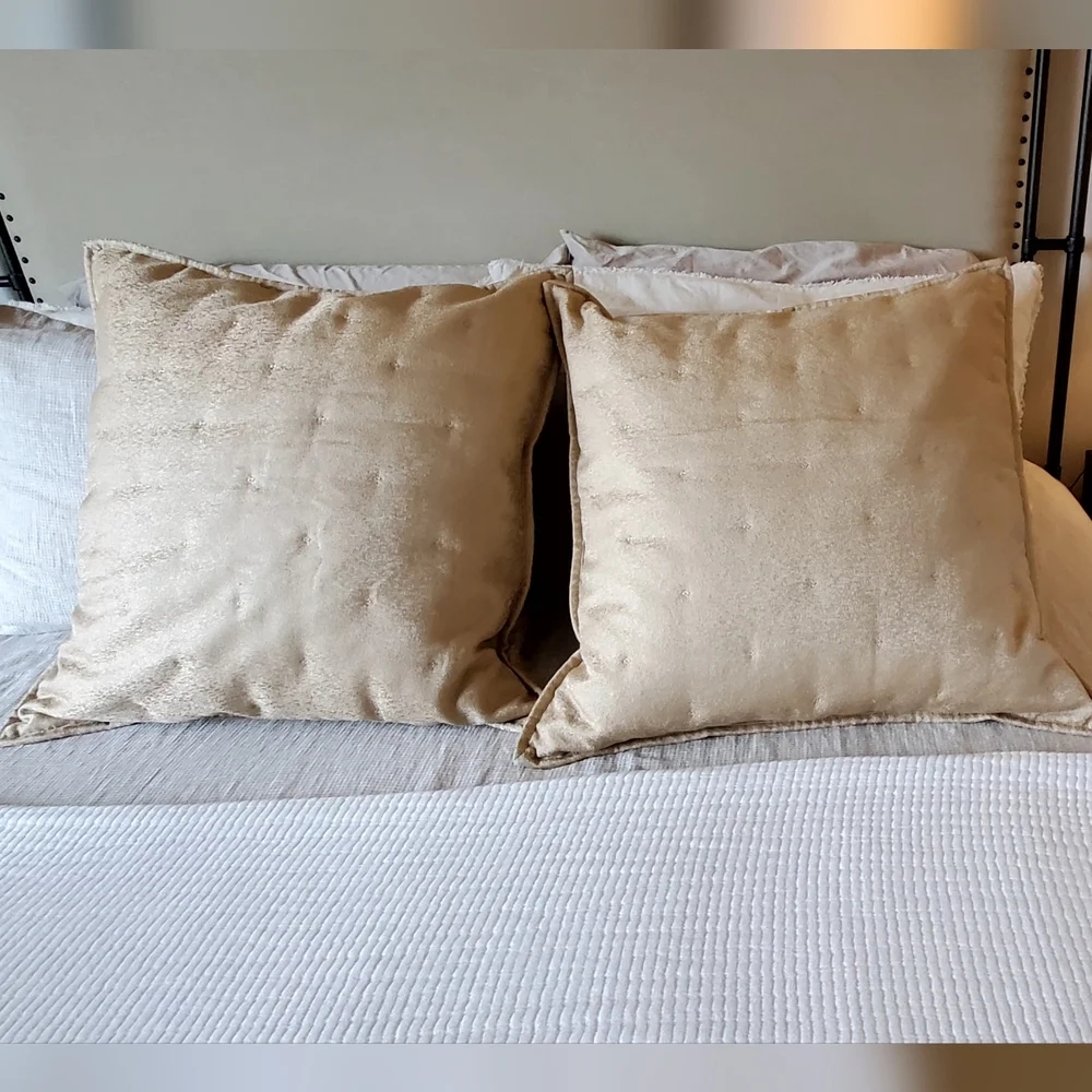Hotel Collection Macy's Set Of 2 Metallic Stone Gold European Pillow Shams, NWT